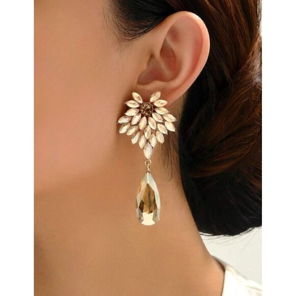 Elegant Glass Natural Earrings Champagne - Picture 2 of 2